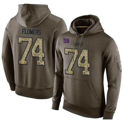 NFL Men's Nike New York Giants #74 Ereck Flowers Stitched Green Olive Salute To Service KO Performance Hoodie